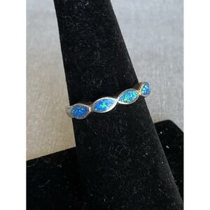 Vintage 925 Sterling Silver Blue Simulated Opal Ring Size 6.75 Estate Jewelry